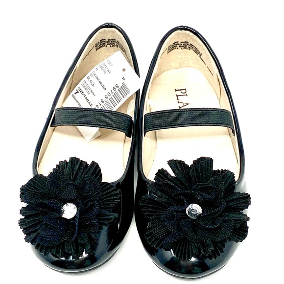 Children’s Place- Black Shinny flats w/bow embellish Size: 7. TAGS attached - Picture 3 of 3